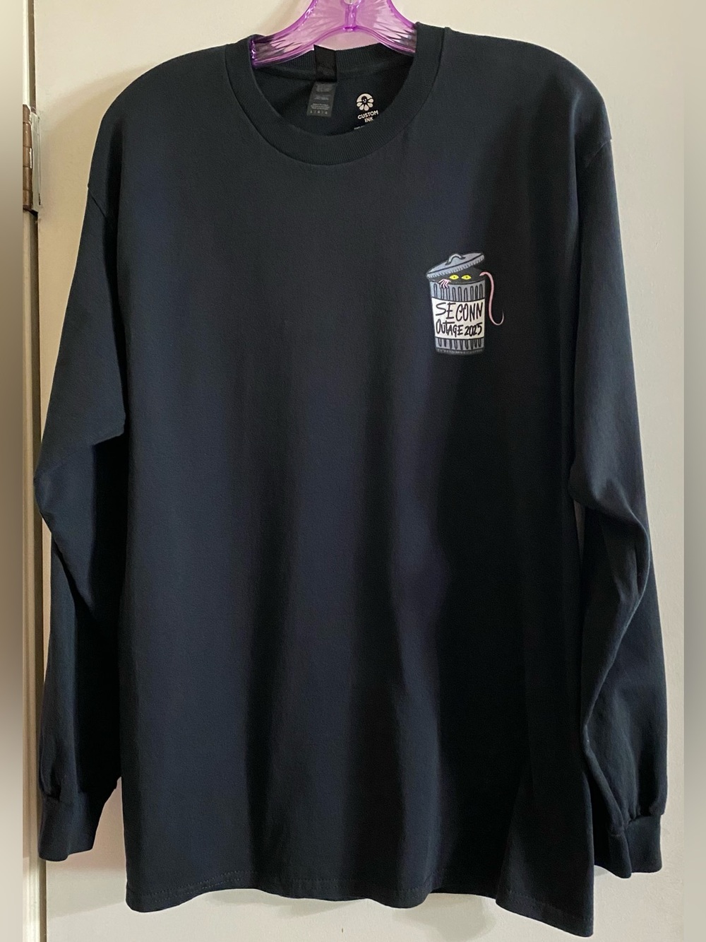 Black Graphic Long Sleeve Tee with Can Illustration